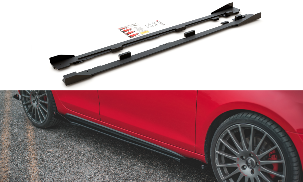 Maxton Design Robuste Racing Seitenschweller Ansatz für für + Flaps Volkswagen Golf GTI Mk6  schwarz Hochglanz