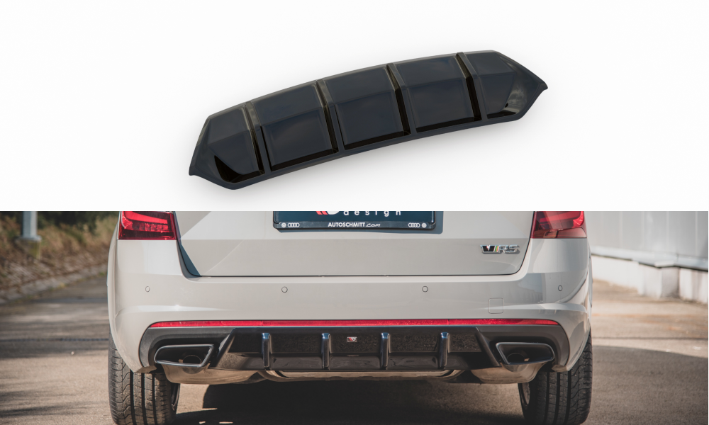 Maxton Design Diffusor Heck Ansatz V.1 für Skoda Octavia RS Mk3 / Mk3 FL Hatchback / Kombi schwarz Hochglanz