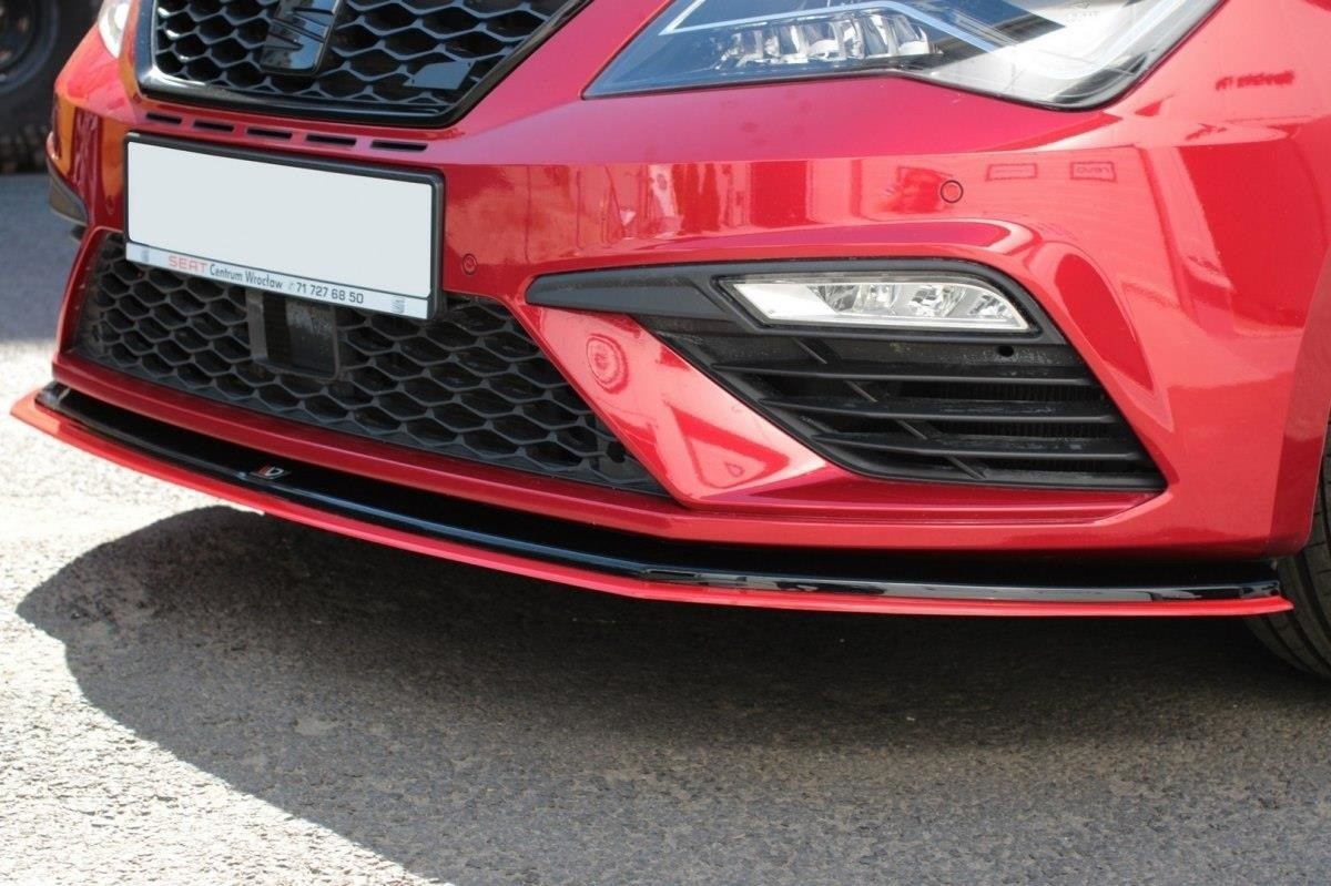 Maxton Design Cup Spoilerlippe Front Ansatz V.3 für Seat Leon Mk3 Cupra/ FR FL schwarz+Rot Hochglanz